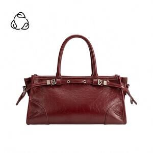 NEW MELIE BIANCO rhonda recycled vegan leather top handle bag in burgundy